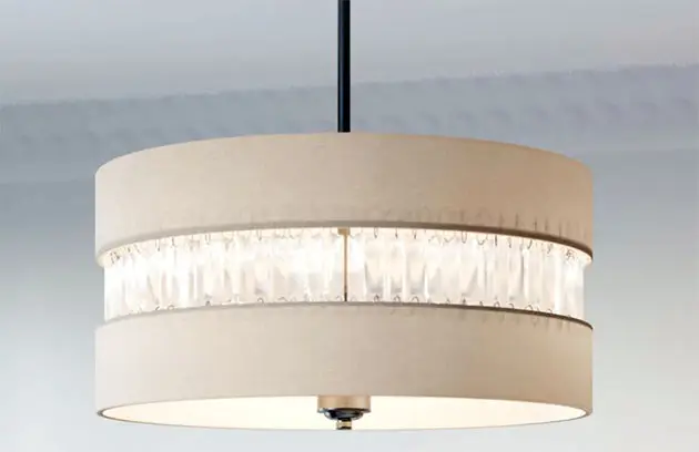 Contemporary drum pendant light with fabric and acrylic shade