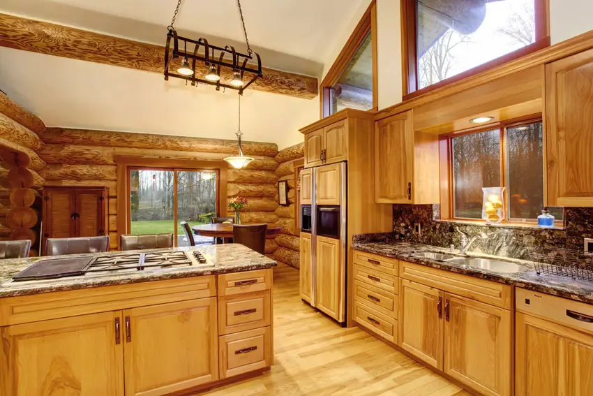Log cabin kitchen with granite countertops