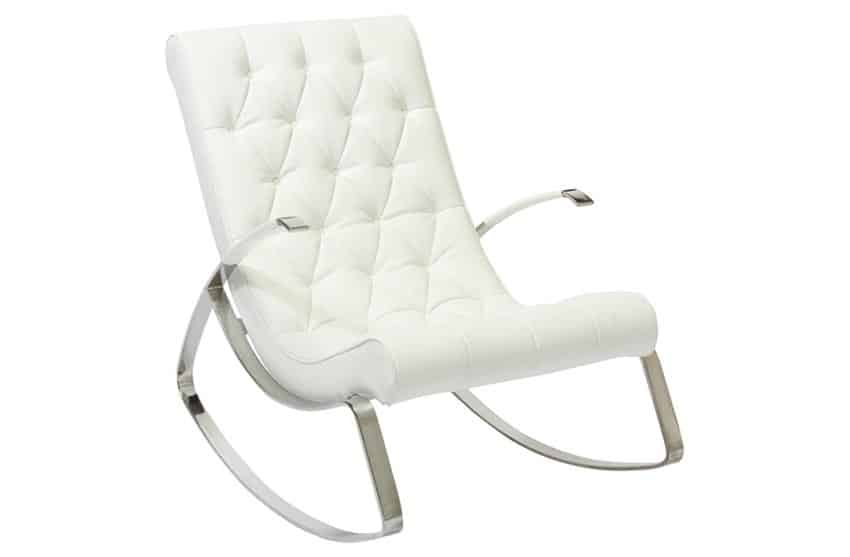 Modern tufted leather rocking chair with stainless steel metal frame and rockers