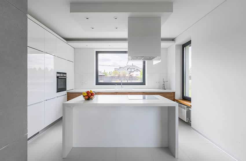 All white kitchen with acrylic cabinets