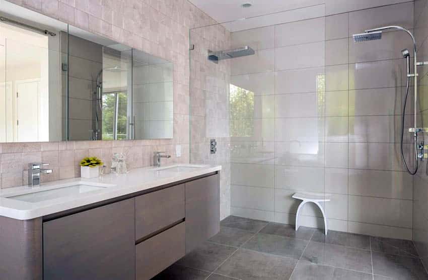 contemporary-bathroom-with-infinity-shower-drain-frameless-glass-shower-and-double-sink-vanity