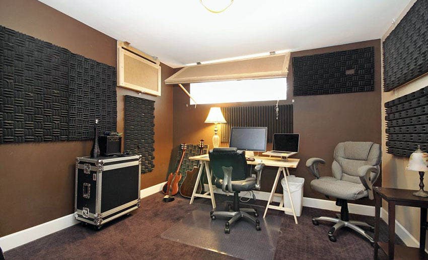 Dark brown man cave music recording studio