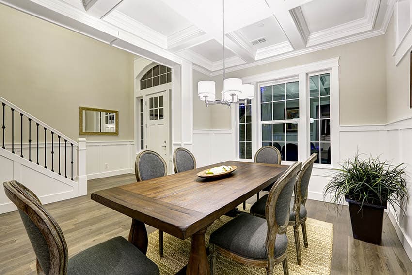 Dining room with multiple drum chandelier