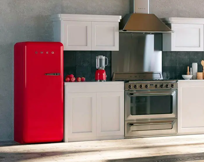 red-refrigerator-in-kitchen
