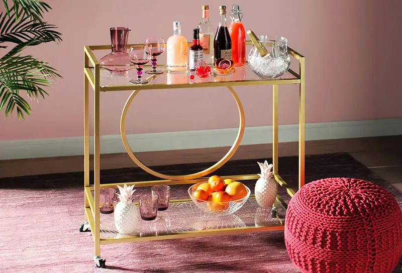 Rolling bar cart with art deco design