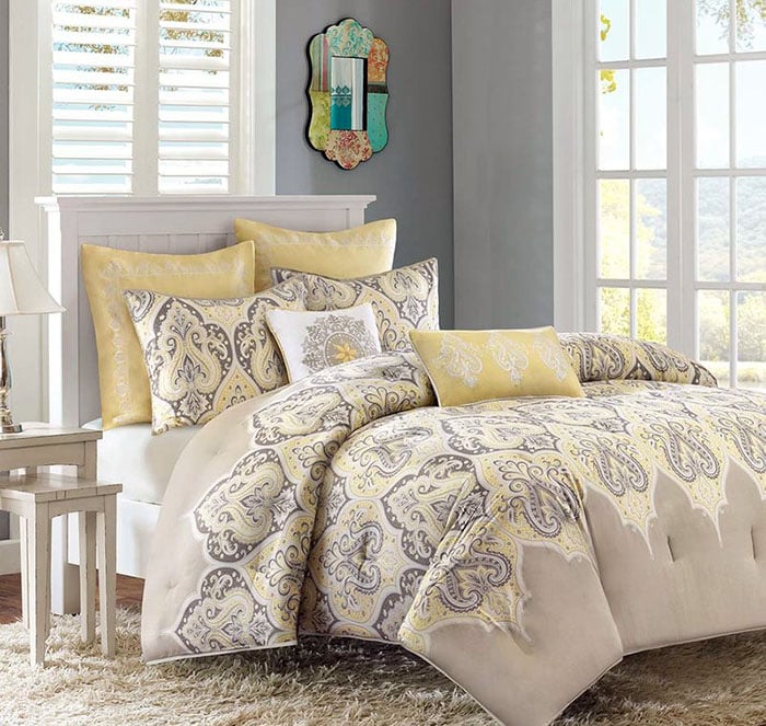 Yellow and gray comforter sheet set