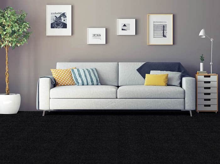 Black polyester carpet in living room