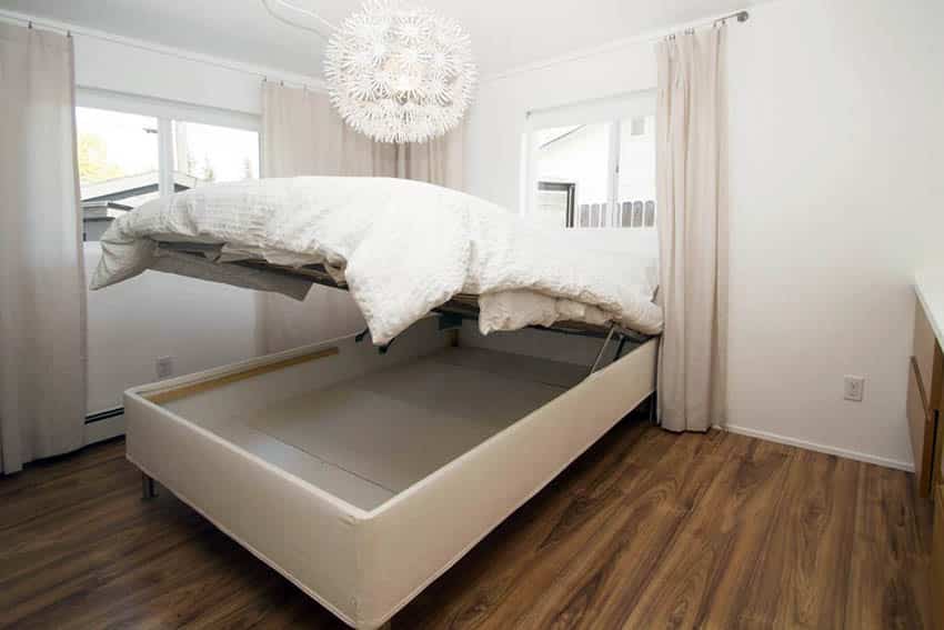 Contemporary bedroom with storage bed