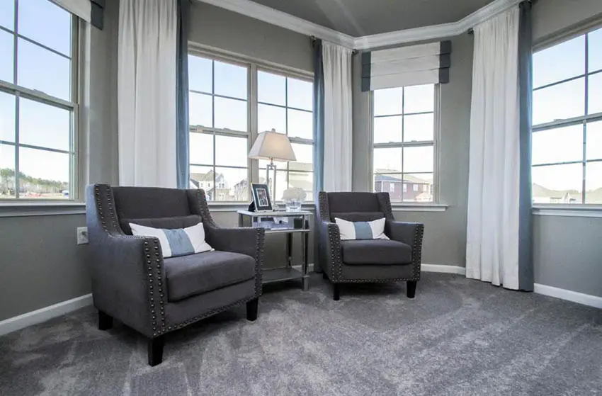 Living room with gray nylon carpet