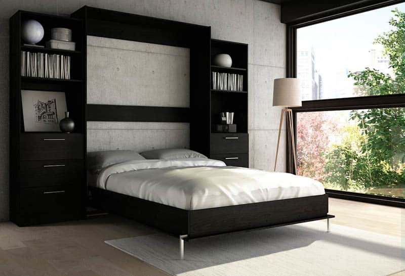 Wood murphy bed with low profile design