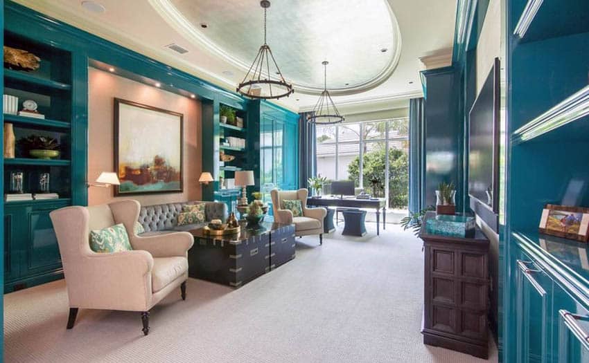 Room with oval ceiling and aqua blue wall paint