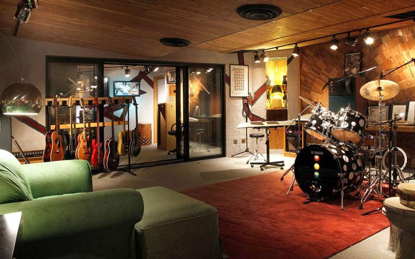 Basement music room with concrete floors