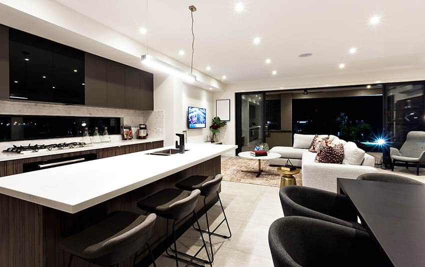 Dark modern designed kitchen with black furniture 