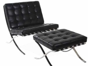 Black barcelona chair and ottoman