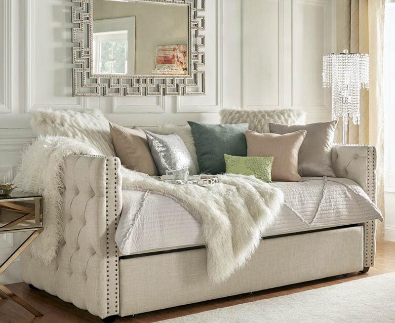 Daybed with trundle with tufted upholstery sides