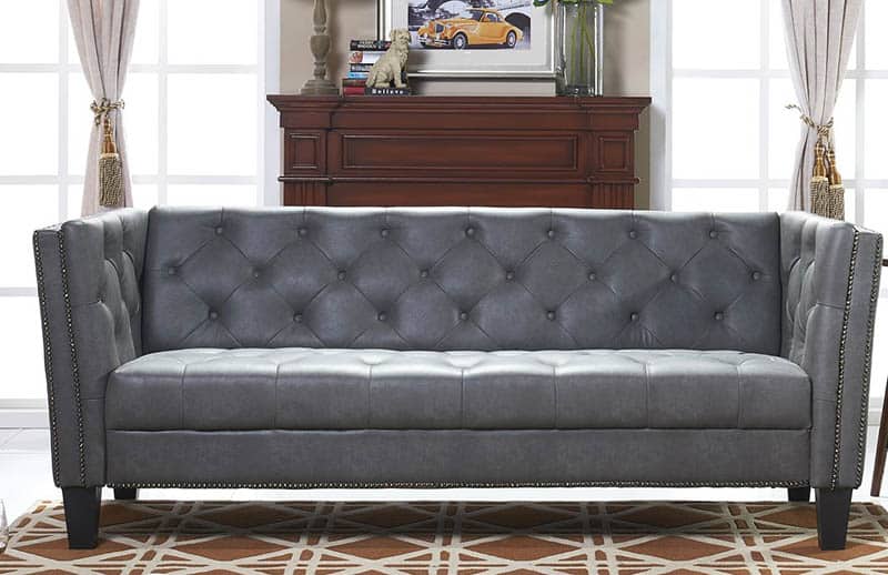 Gray chesterfield sofa