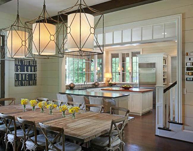 Traditional dining room with wood shiplap