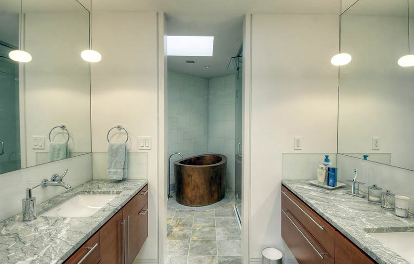 Bathroom with freestanding copper tub