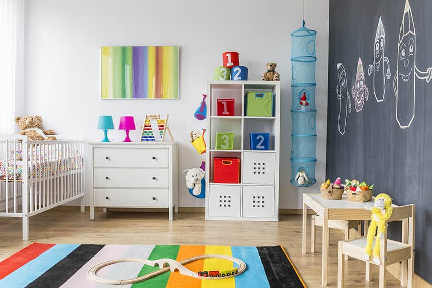 Childs bedroom with chalkboard and colorful decor