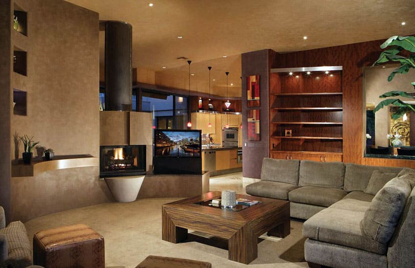 Contemporary-style living space with earth-themed colors