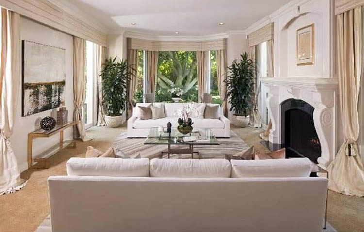 Contemporary living room with potted indoor trees