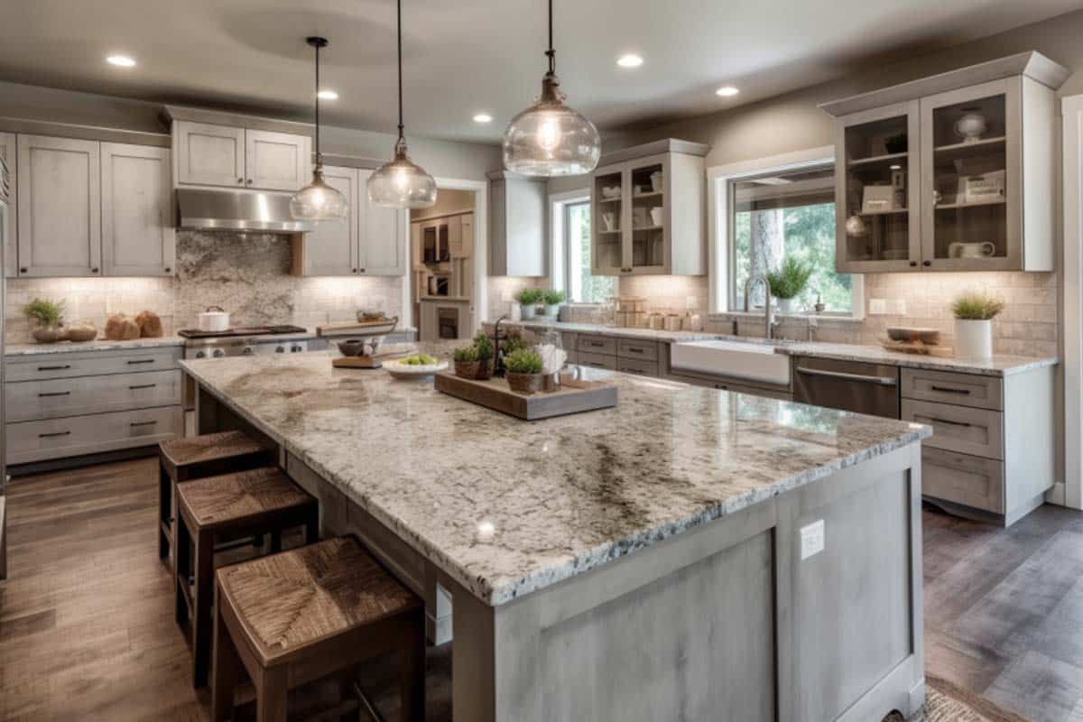 kitchen with pale light gray countertop on island