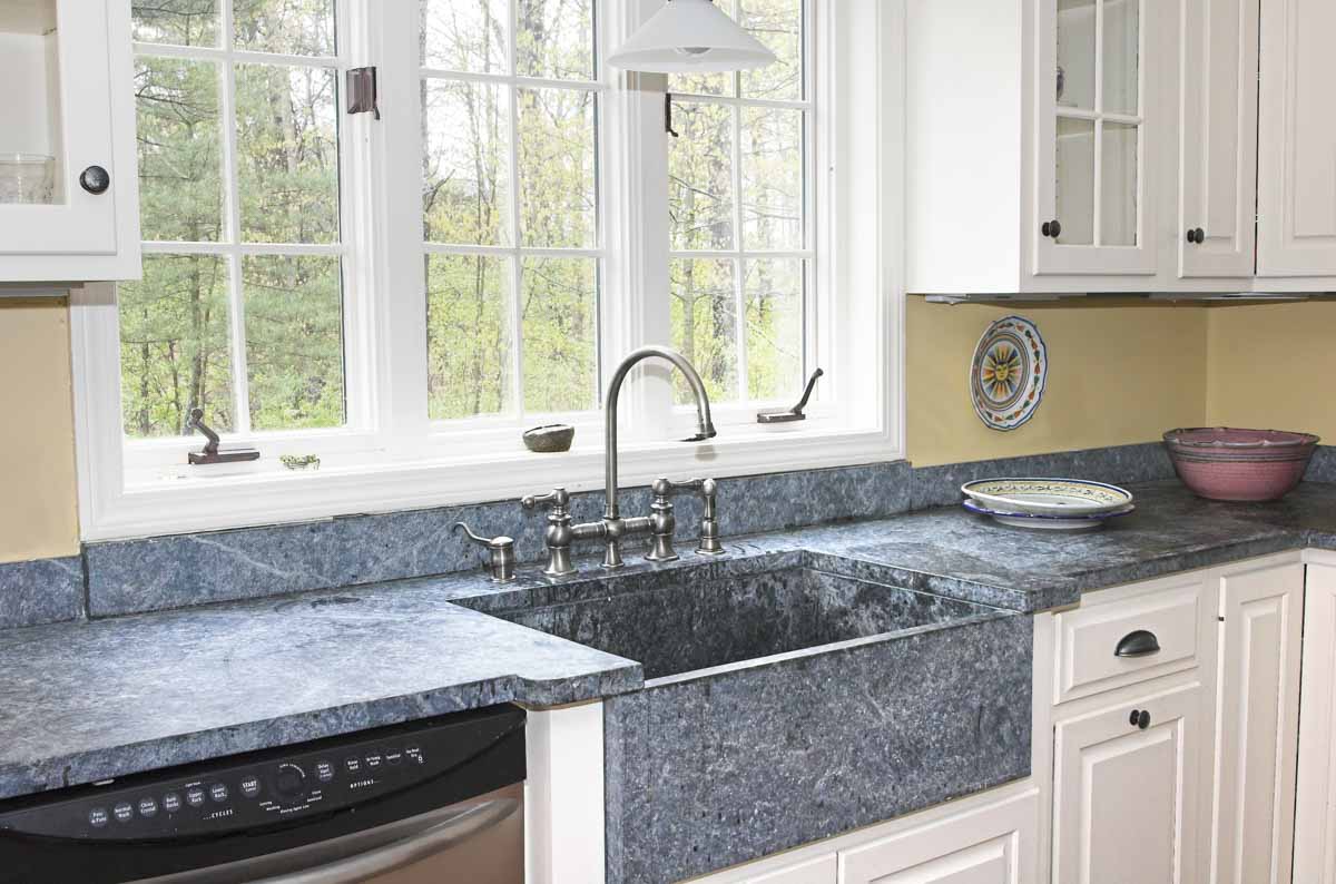 kitchen with slate countertop sink