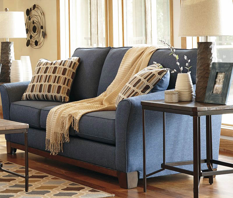 Polyester couch with denim blue color