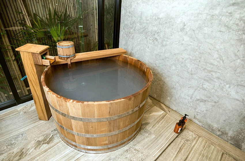 Wood Japanese soaking tub outdoor
