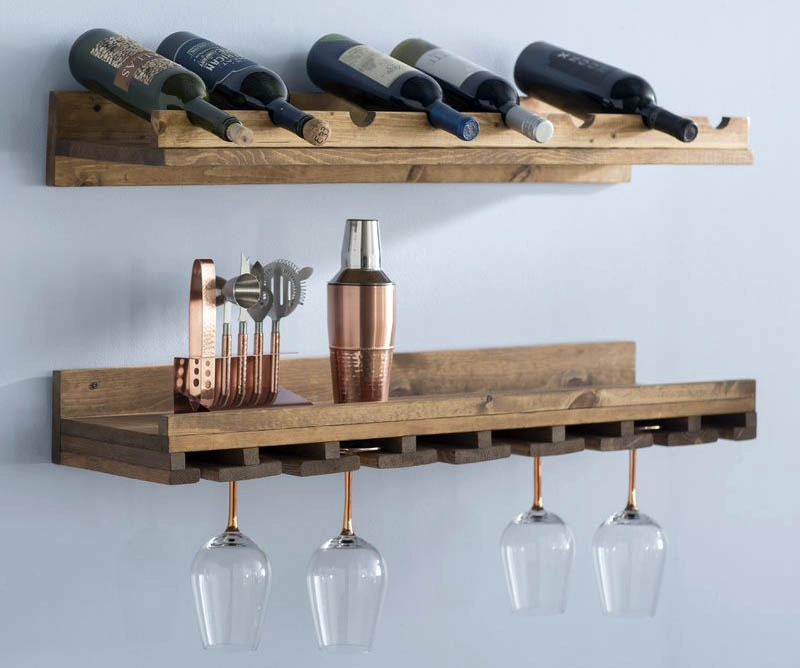 Wood wine rack for kitchen wall