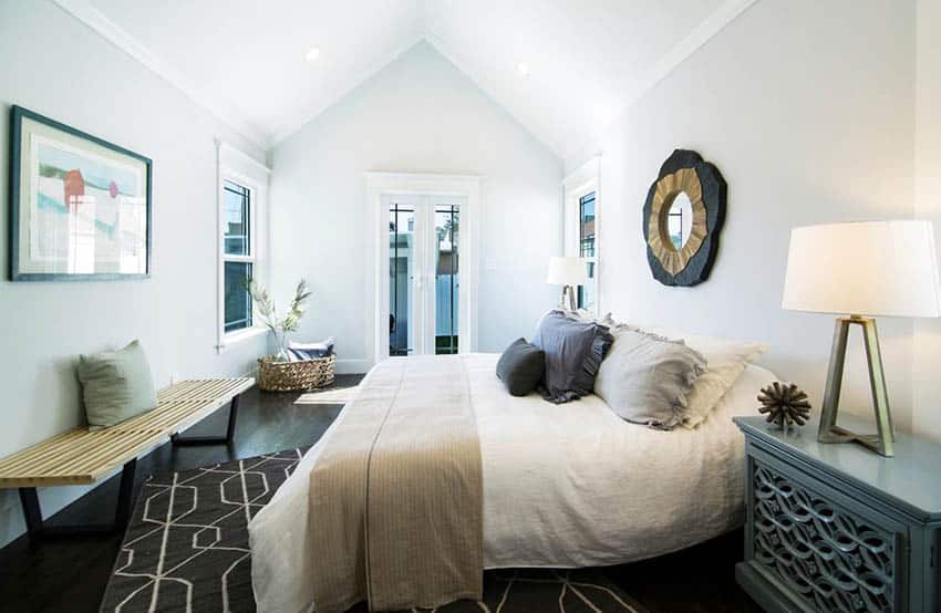 Master bedroom with decorative basket in corner