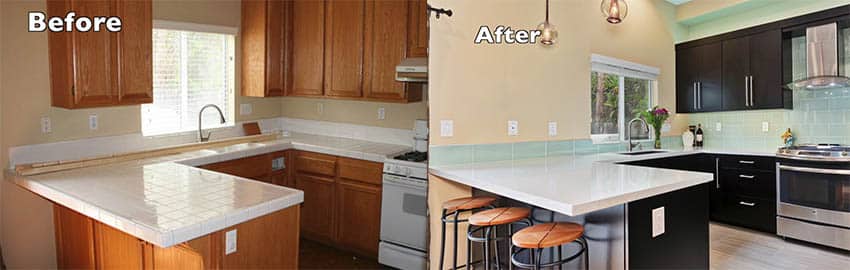 Before and After Illustrations of Kitchen Being Remodeled