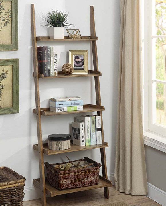 Wood ladder shelf unit