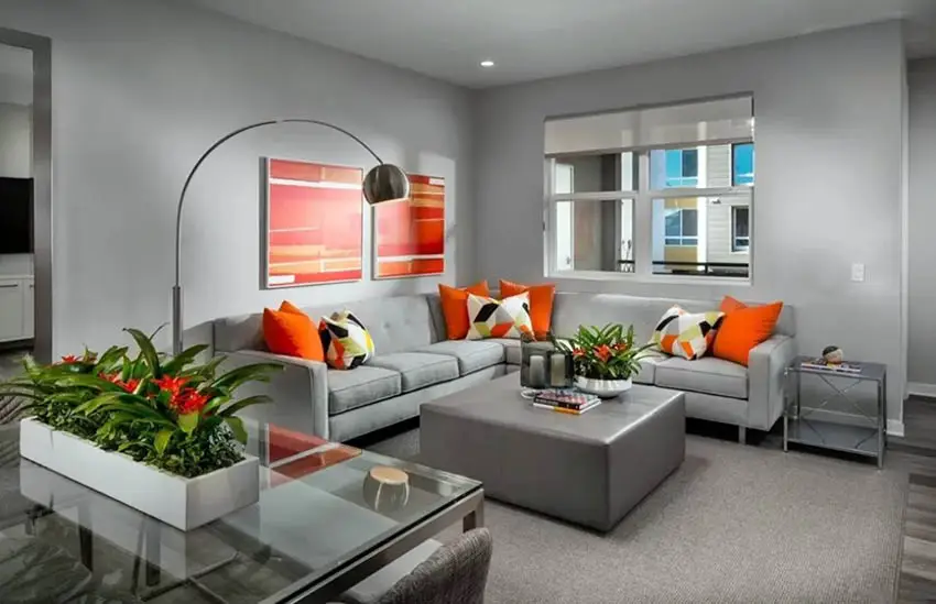 Contemporary living room with artwork above couch decor