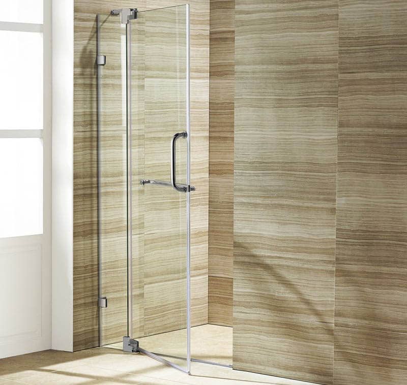 Shower with wood like ceramic wall tiles