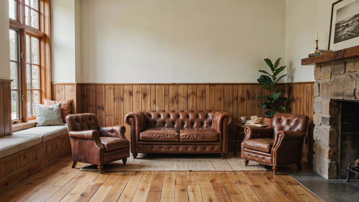Room with unpolished wide plank golden pecan floor
