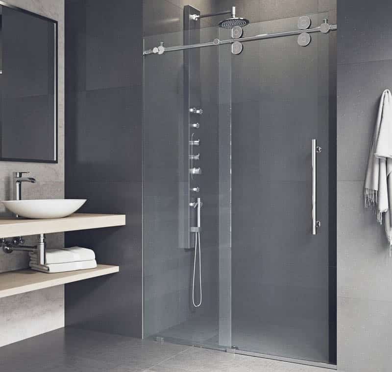 Sliding shower door with frameless design