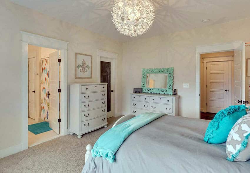 Teen girls bedroom with neutral white furniture