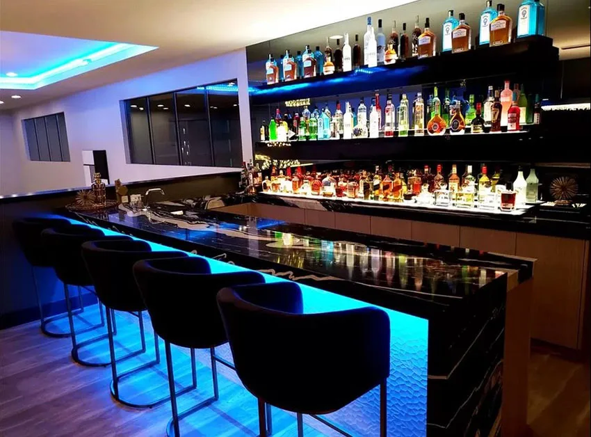 Custom bar with under cabinet lighting