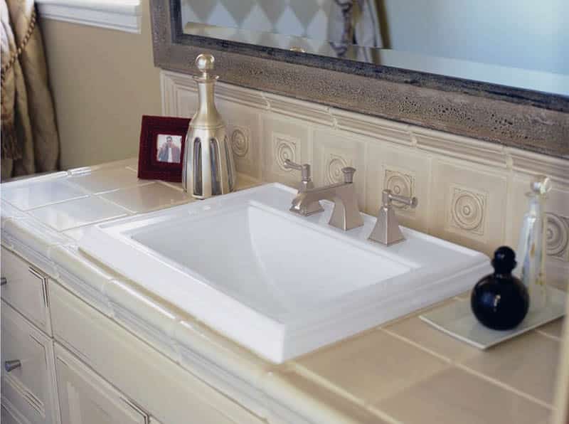 Ceramic Tile Countertop In Bathroom 