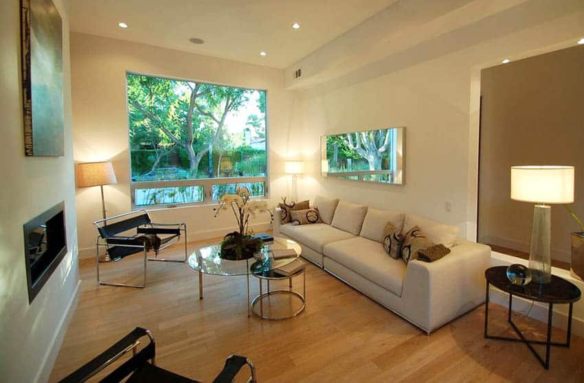Contemporary living room with bamboo flooring