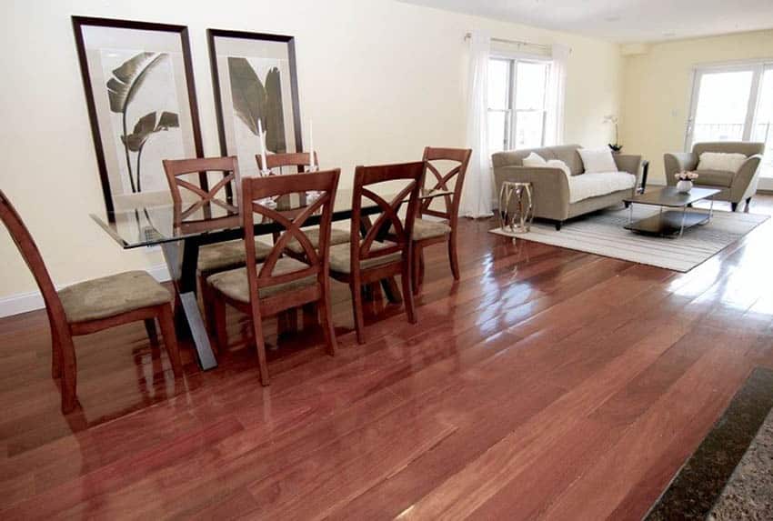 Dining room and living room with Brazilian walnut floors