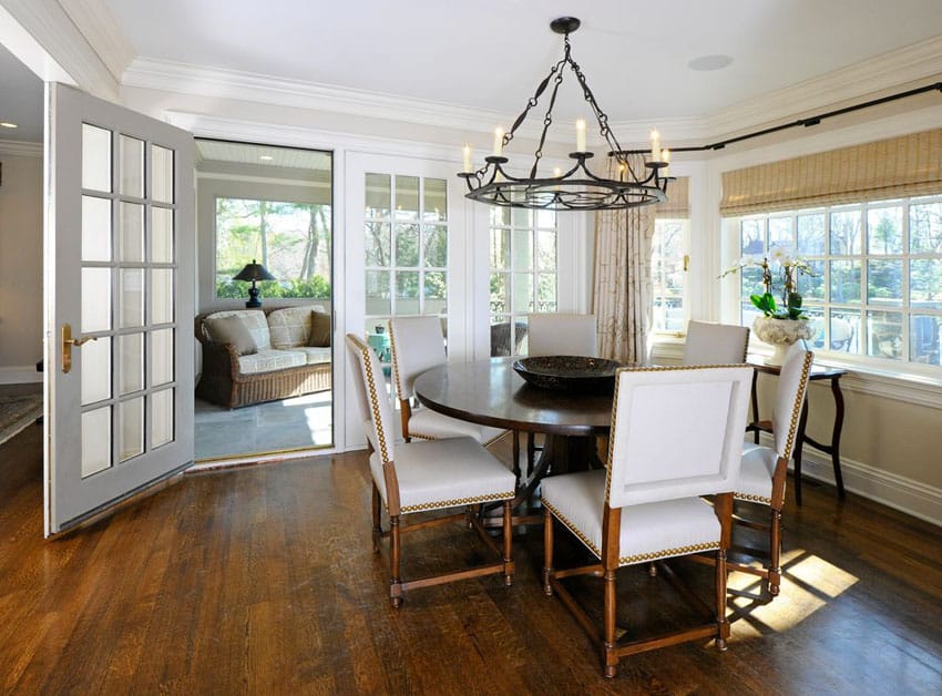 Dining room with french doors to sunroom