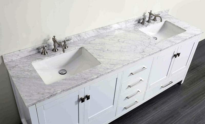 Dual sink vanity with carrara marble countertop