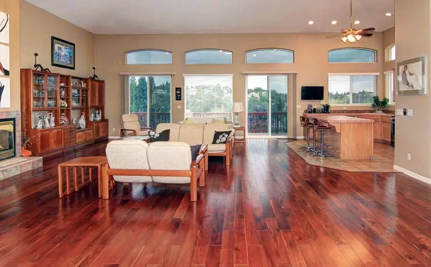 Living room with laminate cherry flooring