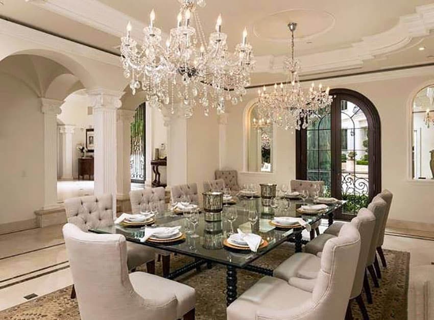 Luxury room with arched doors and chandeliers