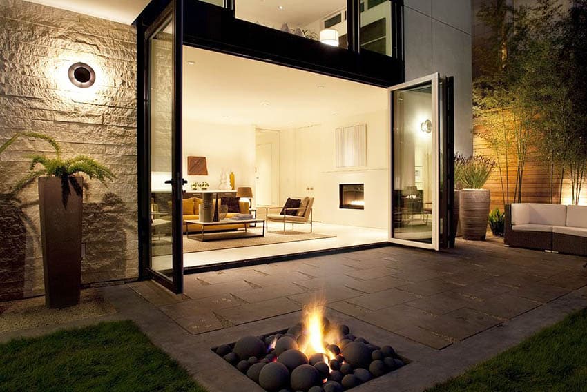 Modern patio with exterior metal french doors