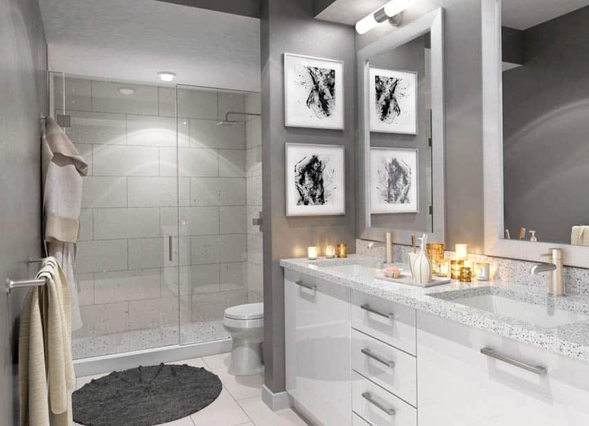 Bathroom shower with polished ceramic tile