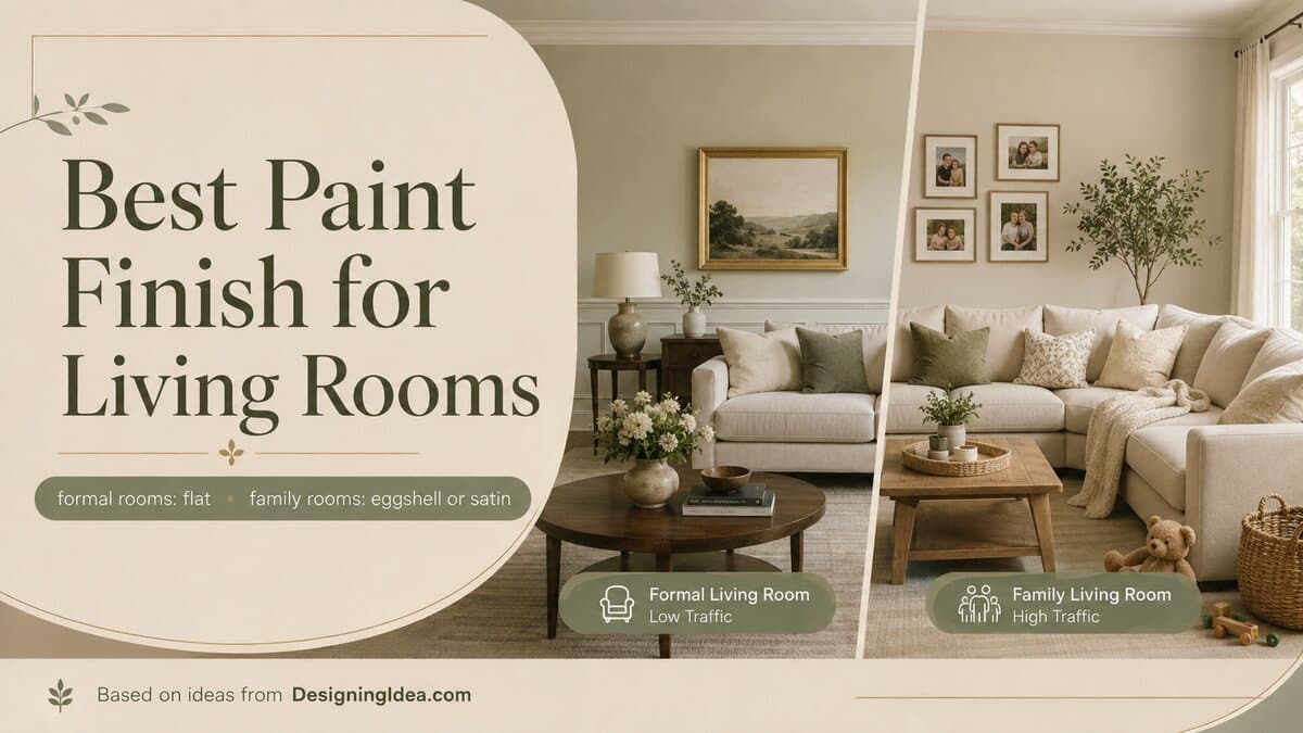 Formal versus family living room split showing flat and eggshell finishes