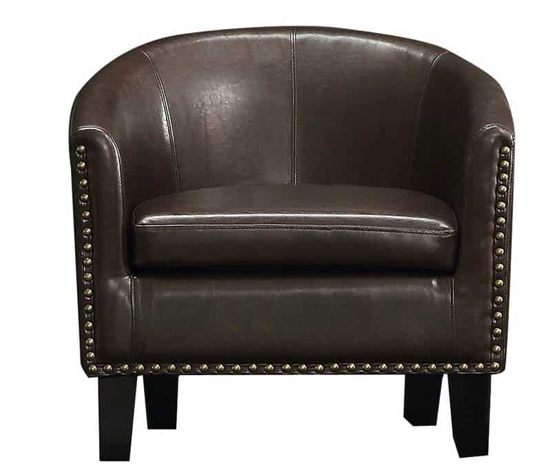 Brown barrel chair with faux leather
